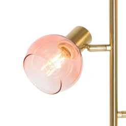 QAZQA Art Deco Stehlampe Gold mit rosa Glas 3 Lichter - Vidro