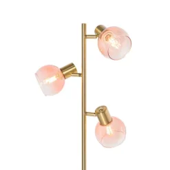 QAZQA Art Deco Stehlampe Gold mit rosa Glas 3 Lichter - Vidro