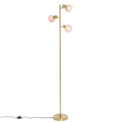 QAZQA Art Deco Stehlampe Gold mit rosa Glas 3 Lichter - Vidro