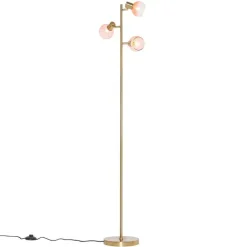 QAZQA Art Deco Stehlampe Gold mit rosa Glas 3 Lichter - Vidro