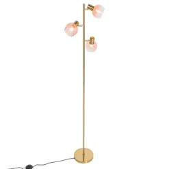 QAZQA Art Deco Stehlampe Gold mit rosa Glas 3 Lichter - Vidro