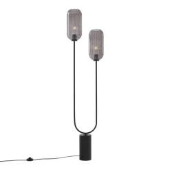 QAZQA Art Deco Stehleuchte schwarz mit Rauchglas 2-flammig - Rid