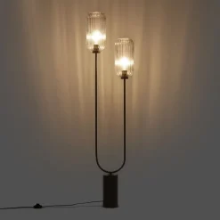 QAZQA Art Deco Stehleuchte schwarz mit Rauchglas 2-flammig - Rid