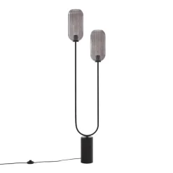 QAZQA Art Deco Stehleuchte schwarz mit Rauchglas 2-flammig - Rid