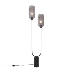 QAZQA Art Deco Stehleuchte schwarz mit Rauchglas 2-flammig - Rid
