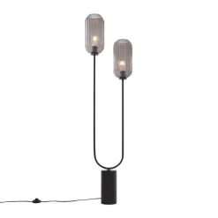 QAZQA Art Deco Stehleuchte schwarz mit Rauchglas 2-flammig - Rid