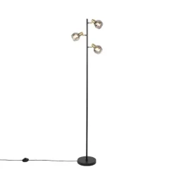 QAZQA Art Deco Stehleuchte schwarz und gold mit Rauchglas 3-Licht - Vidro