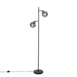 QAZQA Art Deco Stehleuchte schwarz mit Rauchglas 2-Licht - Pallon