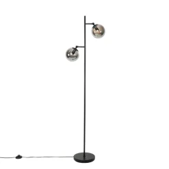 QAZQA Art Deco Stehleuchte schwarz mit Rauchglas 2-Licht - Pallon