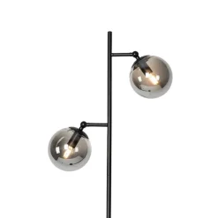 QAZQA Art Deco Stehleuchte schwarz mit Rauchglas 2-Licht - Pallon