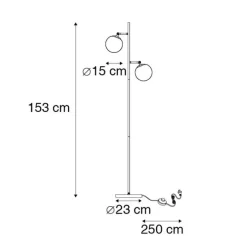 QAZQA Art Deco Stehleuchte schwarz mit Rauchglas 2-Licht - Pallon