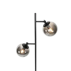QAZQA Art Deco Stehleuchte schwarz mit Rauchglas 2-Licht - Pallon