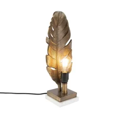 QAZQA Art Deco Tischlampe Bronze mit Marmorsockel - Blatt