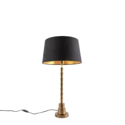 QAZQA Art Deco Tischlampe Bronze mit Baumwollschirm schwarz 35 cm - Pisos