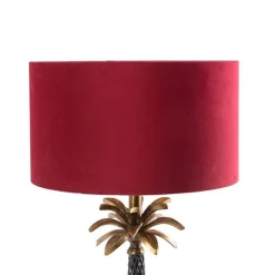 QAZQA Art Deco Tischlampe Bronze mit samtrotem Schirm 35 cm - Areka