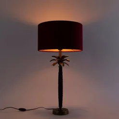 QAZQA Art Deco Tischlampe Bronze mit samtrotem Schirm 35 cm - Areka