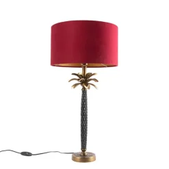 QAZQA Art Deco Tischlampe Bronze mit samtrotem Schirm 35 cm - Areka