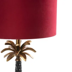 QAZQA Art Deco Tischlampe Bronze mit samtrotem Schirm 35 cm - Areka