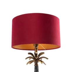 QAZQA Art Deco Tischlampe Bronze mit samtrotem Schirm 35 cm - Areka