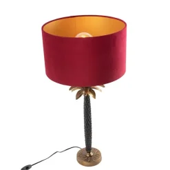 QAZQA Art Deco Tischlampe Bronze mit samtrotem Schirm 35 cm - Areka