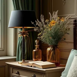 QAZQA Art Deco Tischlampe Bronze mit schwarzem Schirm 35 cm - Areka