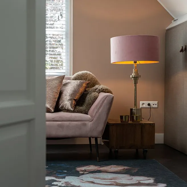 QAZQA Art Deco Tischlampe Gold Veloursschirm Pink 50 cm - Diverso