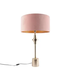 QAZQA Art Deco Tischlampe Gold Veloursschirm Pink 50 cm - Diverso