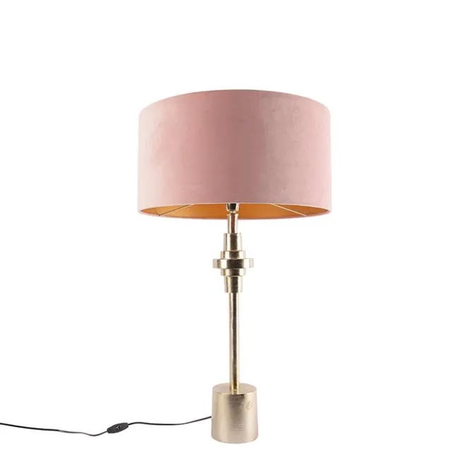 QAZQA Art Deco Tischlampe Gold Veloursschirm Pink 50 cm - Diverso