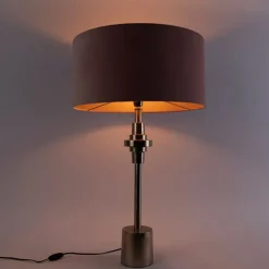 QAZQA Art Deco Tischlampe Gold Veloursschirm Pink 50 cm - Diverso