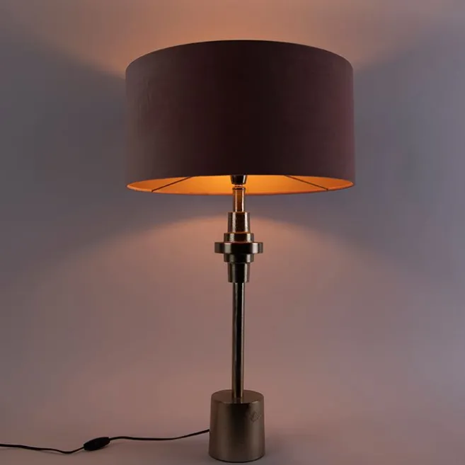 QAZQA Art Deco Tischlampe Gold Veloursschirm Pink 50 cm - Diverso