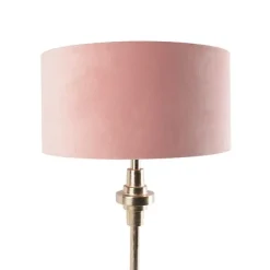 QAZQA Art Deco Tischlampe Gold Veloursschirm Pink 50 cm - Diverso