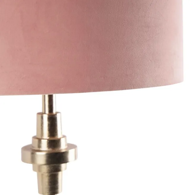 QAZQA Art Deco Tischlampe Gold Veloursschirm Pink 50 cm - Diverso