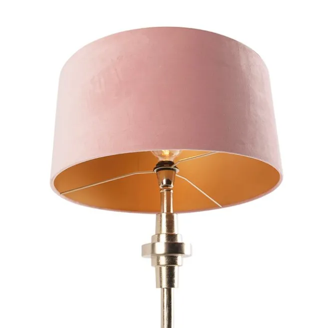 QAZQA Art Deco Tischlampe Gold Veloursschirm Pink 50 cm - Diverso