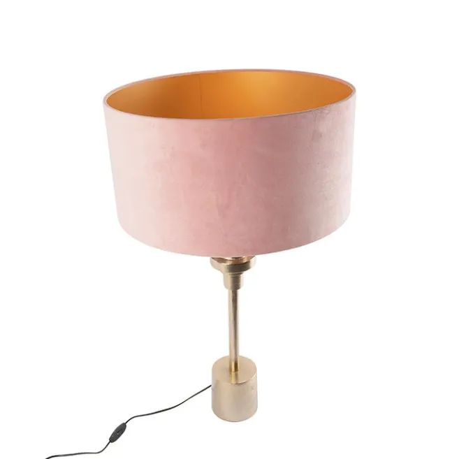 QAZQA Art Deco Tischlampe Gold Veloursschirm Pink 50 cm - Diverso