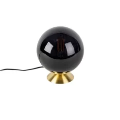 QAZQA Art Deco Tischlampe Messing mit schwarzem Glas - Pallon