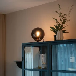 QAZQA Art Deco Tischlampe Messing mit schwarzem Glas - Pallon