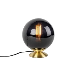 QAZQA Art Deco Tischlampe Messing mit schwarzem Glas - Pallon