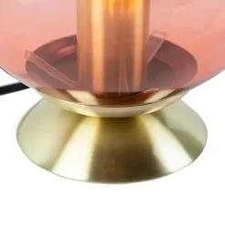 QAZQA Art Deco Tischlampe Messing mit rosa Glas - Pallon