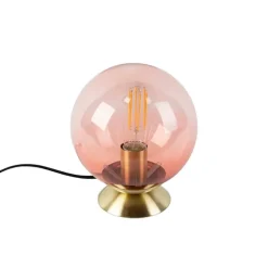 QAZQA Art Deco Tischlampe Messing mit rosa Glas - Pallon