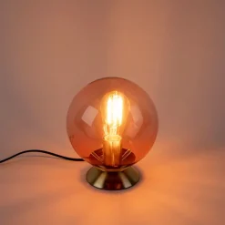 QAZQA Art Deco Tischlampe Messing mit rosa Glas - Pallon