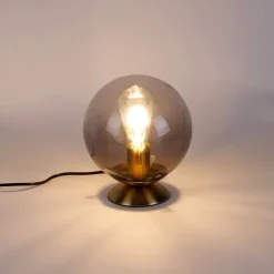 QAZQA Art Deco Tischlampe Messing mit Rauchglas - Pallon