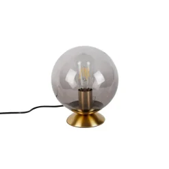 QAZQA Art Deco Tischlampe Messing mit Rauchglas - Pallon