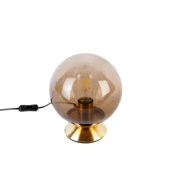 QAZQA Art Deco Tischlampe Messing mit Rauchglas - Pallon