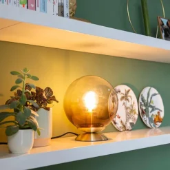 QAZQA Art Deco Tischlampe Messing mit Rauchglas - Pallon