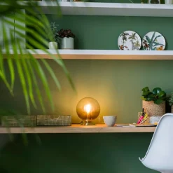 QAZQA Art Deco Tischlampe Messing mit Rauchglas - Pallon