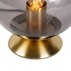 QAZQA Art Deco Tischlampe Messing mit Rauchglas - Pallon