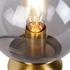 QAZQA Art Deco Tischlampe Messing mit Rauchglas - Pallon