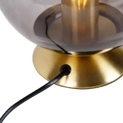 QAZQA Art Deco Tischlampe Messing mit Rauchglas - Pallon