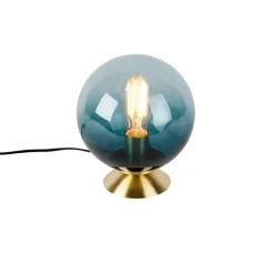 QAZQA Art Deco Tischlampe Messing mit blauem Glas - Pallon