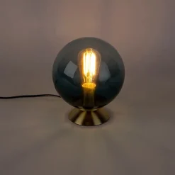 QAZQA Art Deco Tischlampe Messing mit blauem Glas - Pallon